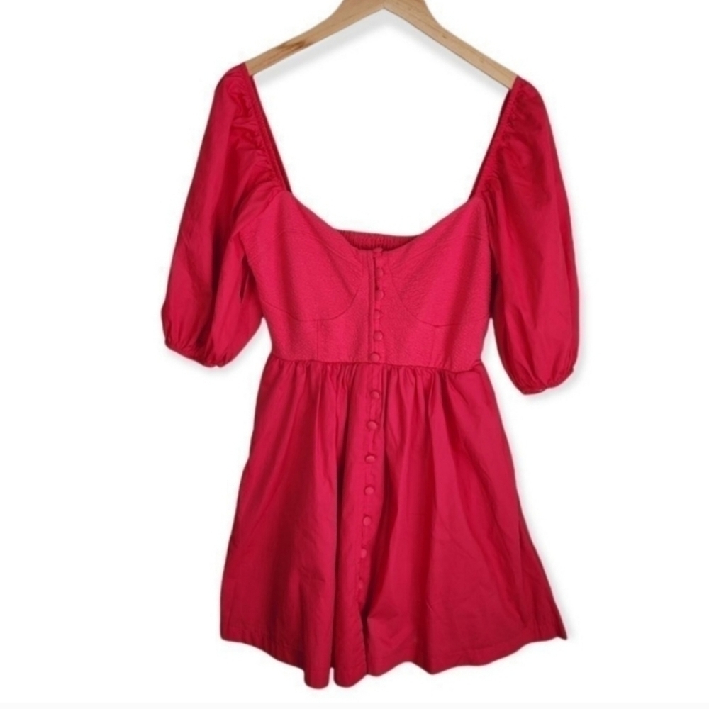 Anthropologie Maeve Puff-Sleeved Sweetheart Mini Dress Red Size Medium - Picture 4 of 10